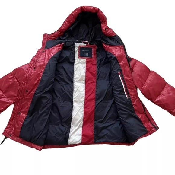 DESIGNER TH TOMMY HILFIGER MEN’S QUILTED PUFFER HOODED RED JACKET M MEDIUM - Picture 6 of 10